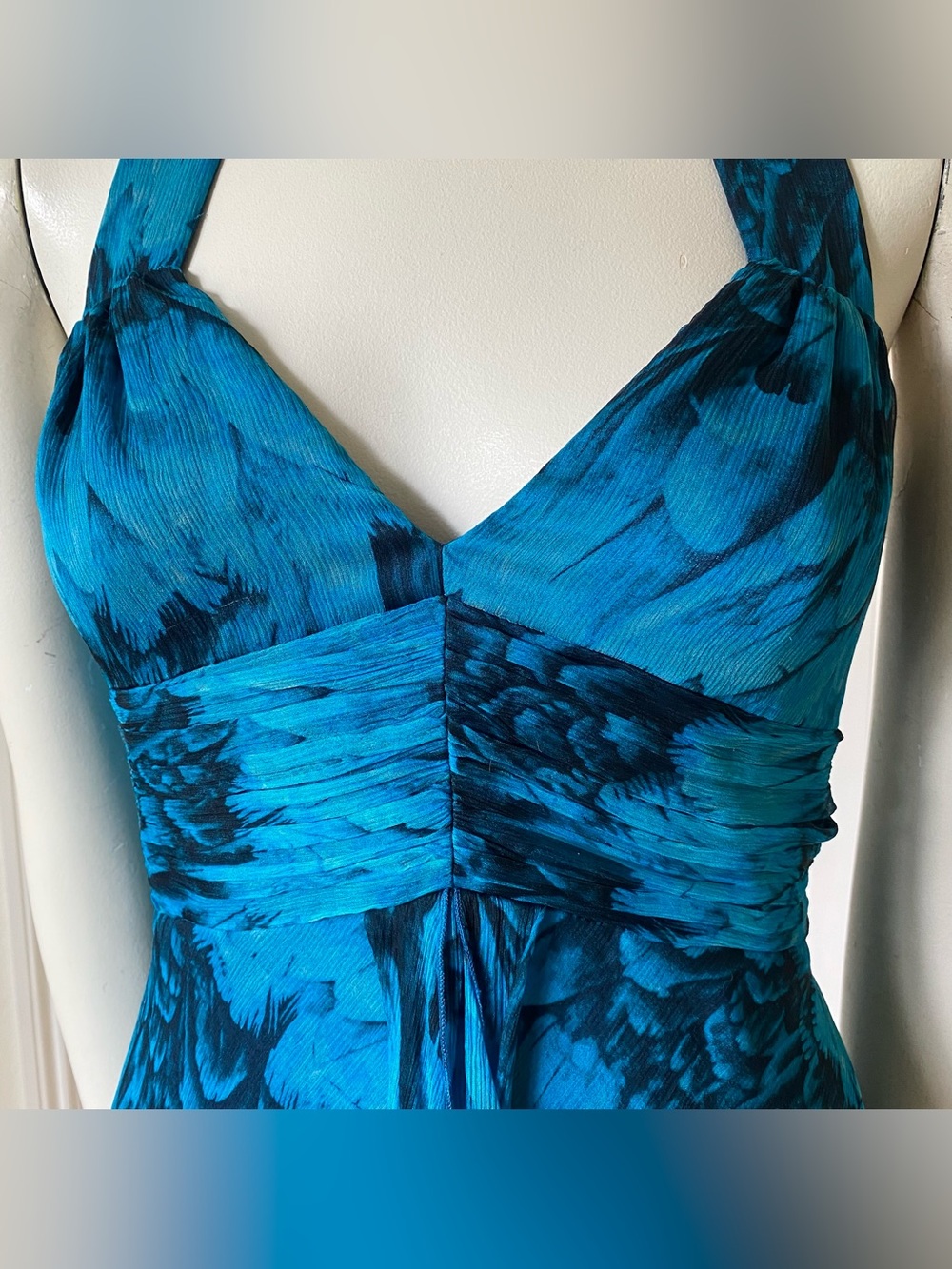 Vintage Laundry by Shelli Segal 100% Silk Blue & Black Watercolor Halter Dress 4 - Picture 3 of 14
